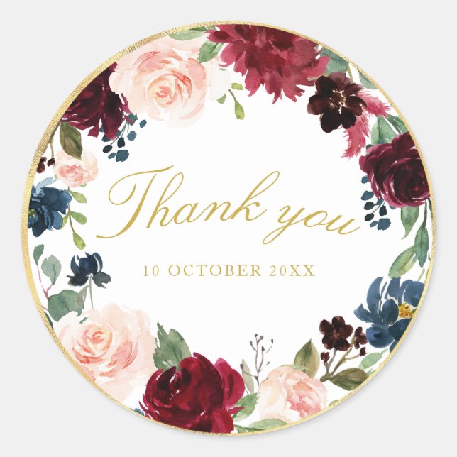 lovely burgundy floral thank you sticker (Front)