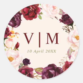 lovely burgundy red floral wedding sticker