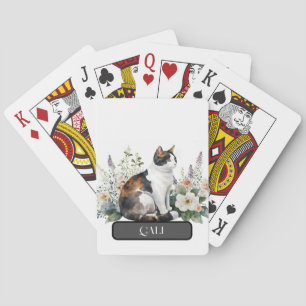 Lovely Calico Cat with Flowers, Personalize Poker Cards