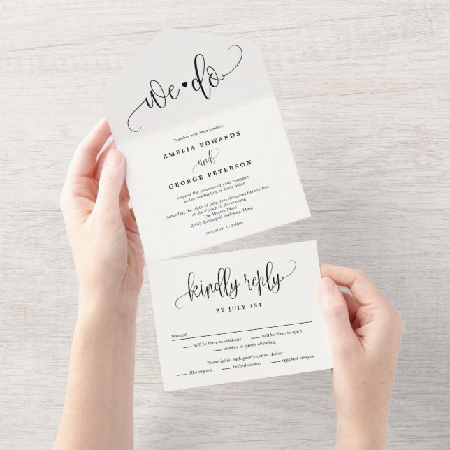 Lovely Calligraphy All In One Wedding Invitation (Tearaway)