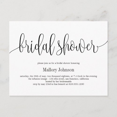 Lovely Calligraphy EDITABLE COLOR Bridal Shower Postcard