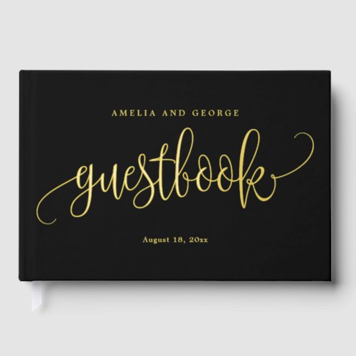 Lovely Calligraphy Editable Color Foil Guestbook