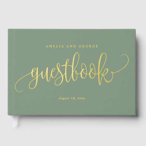 Lovely Calligraphy Editable Color Foil Guestbook