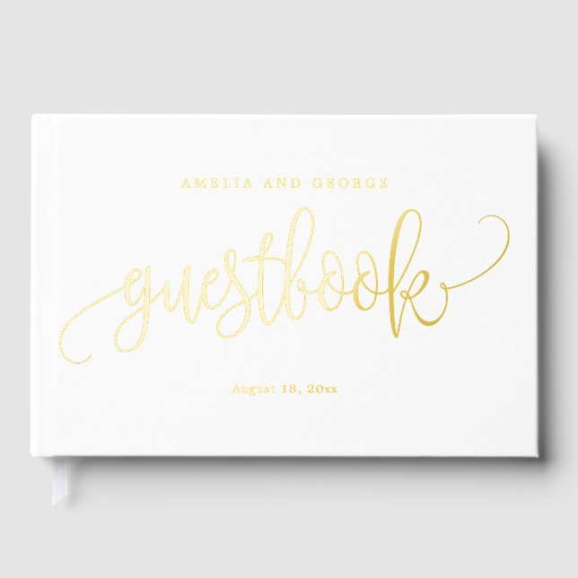 Lovely Calligraphy Editable Color Foil Guestbook (Front)