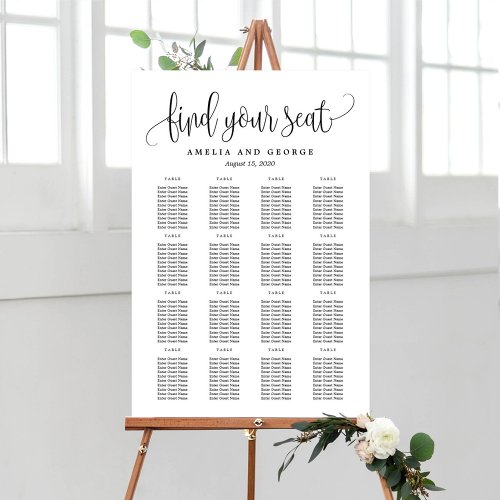 Lovely Calligraphy EDITABLE COLOR Seating Chart Faux Canvas Print