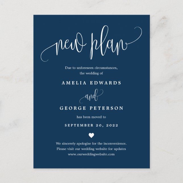 Lovely Calligraphy EDITABLE COLOR Wedding Update Postcard (Front)