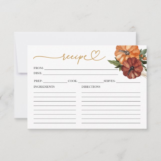 Lovely Calligraphy Fall Bridal Shower Recipe Cards (Front)