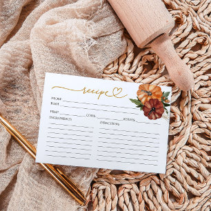 Lovely Calligraphy Fall Bridal Shower Recipe Cards