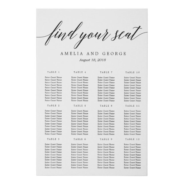 Lovely Calligraphy Faux Chalkboard Seating Chart Canvas Print (Front)