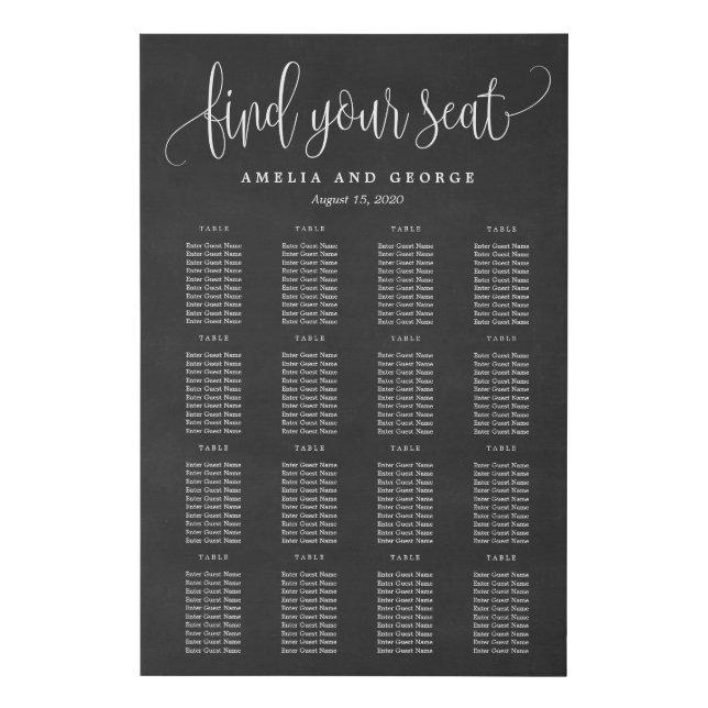 Lovely Calligraphy Faux Chalkboard Seating Chart Canvas Print (Front)
