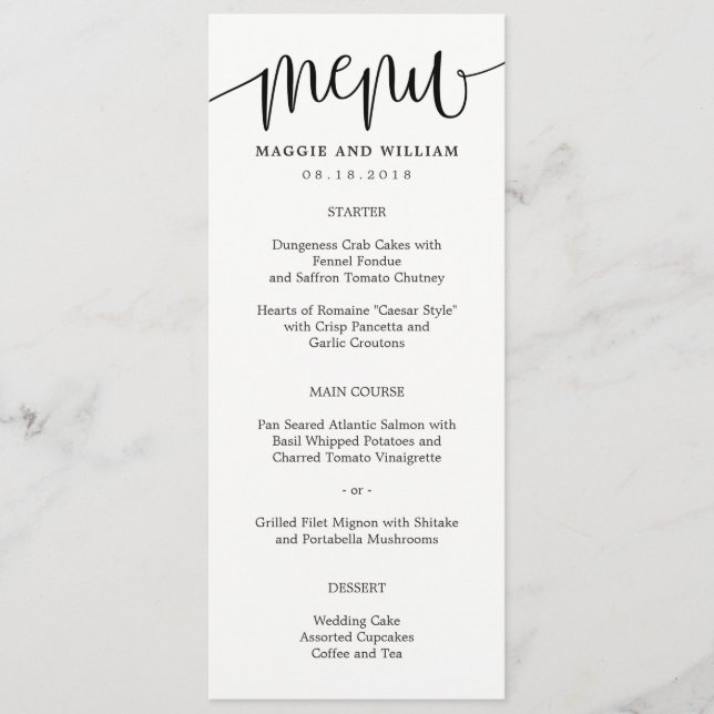 Lovely Calligraphy Menu Card (Front)