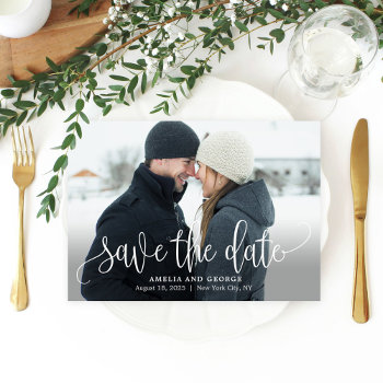 Lovely Calligraphy Photo Save The Date Card by berryberrysweet at Zazzle