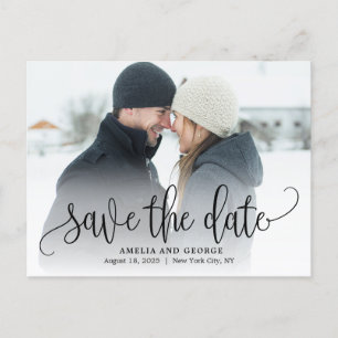 Lovely Calligraphy Photo Save The Date Postcard