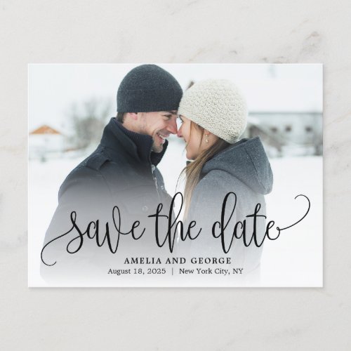 Lovely Calligraphy Photo Save The Date Postcard