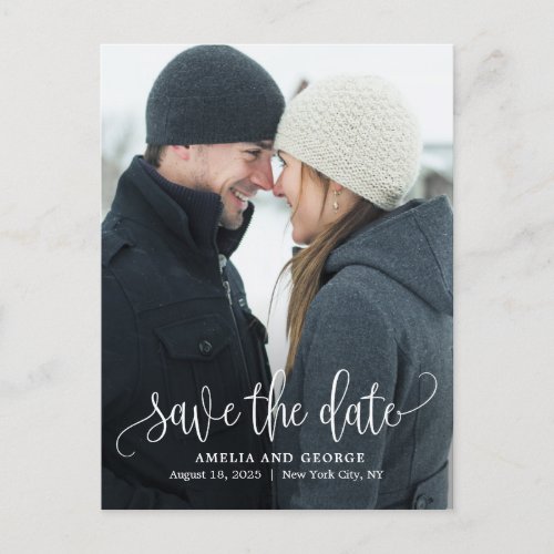 Lovely Calligraphy Portrait Save The Date Postcard