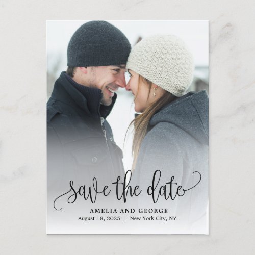 Lovely Calligraphy Portrait Save The Date Postcard