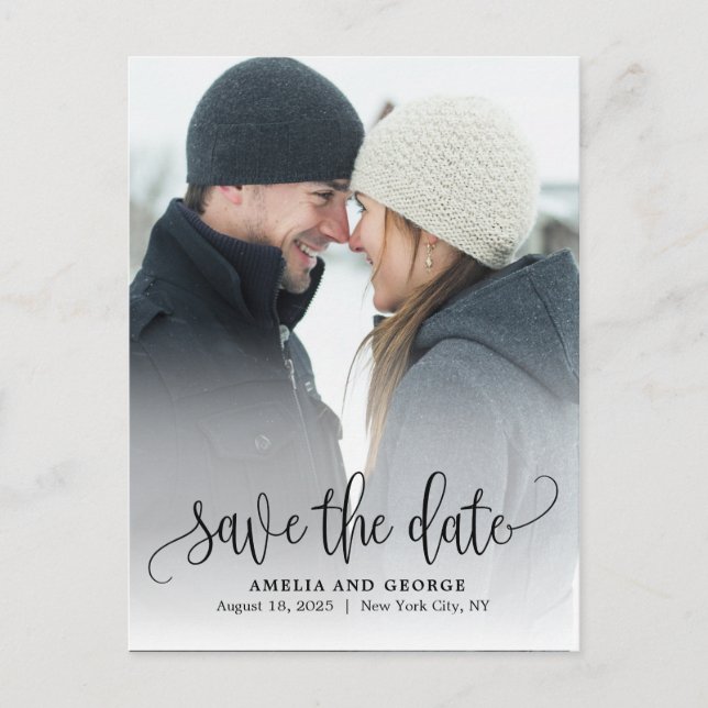 Lovely Calligraphy Portrait Save The Date Postcard (Front)