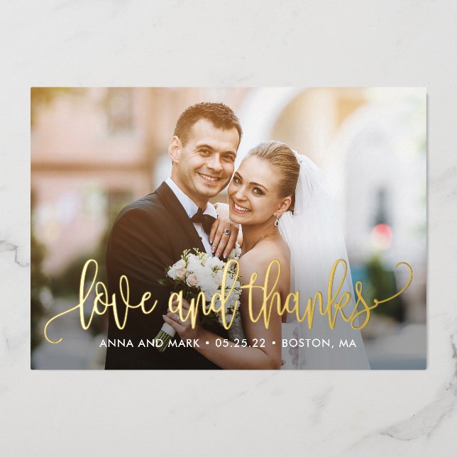 Lovely Calligraphy REAL FOIL Photo Thank You Card (Front)
