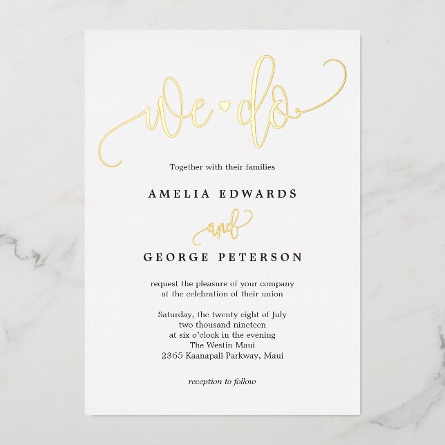 Lovely Calligraphy Real Foil Wedding Invitation (Front)