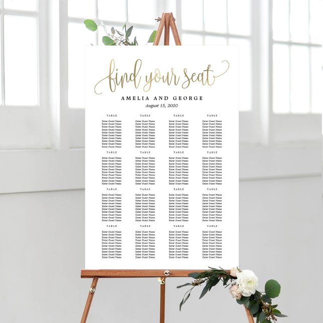 Lovely Calligraphy Seating Chart Canvas Faux Gold (Creator Uploaded)