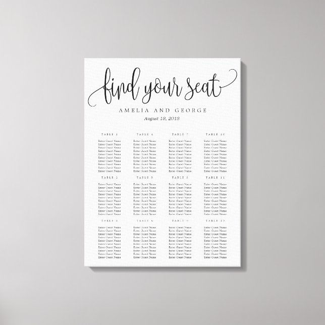 Lovely Calligraphy Seating Chart Wrapped Canvas Print (Front)