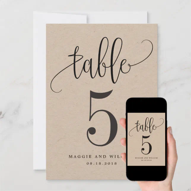 Lovely Calligraphy Table Number Card Kraft Zazzle