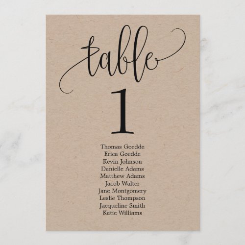 Lovely Calligraphy Table Seating Card