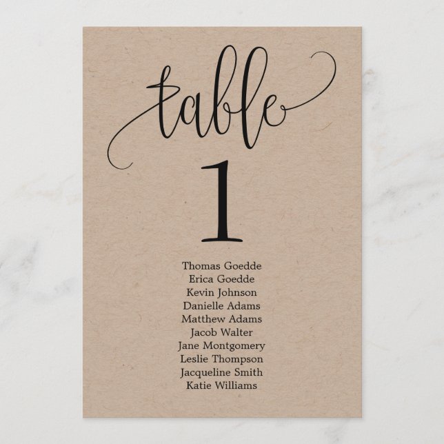 Lovely Calligraphy Table Seating Card (Front)