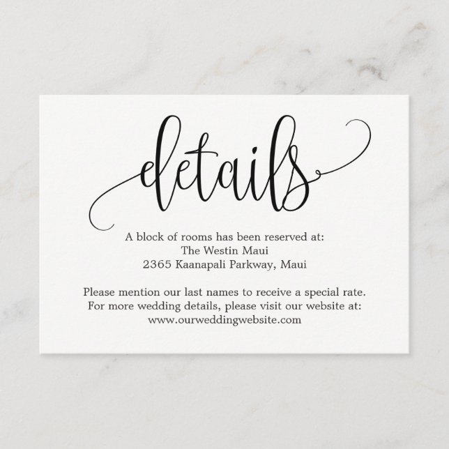 Lovely Calligraphy Wedding Details Enclosure Cards (Front)