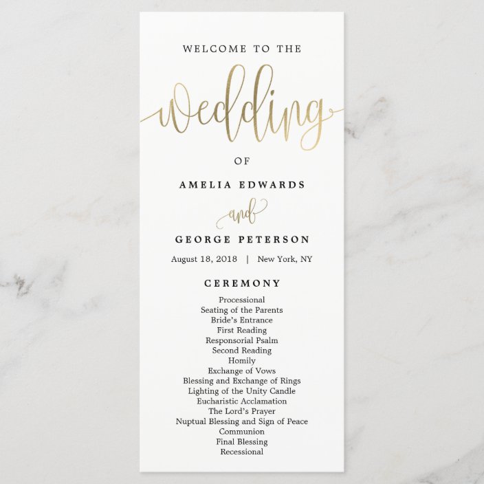 Ceremony program cheap calligraphy programs for wedding Classy PRINTED wedding programs gold and black