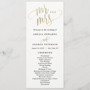 Lovely Calligraphy Wedding Program Faux Gold