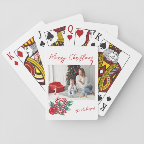 Lovely Candy Canes  Christmas Family Photo Playing Cards