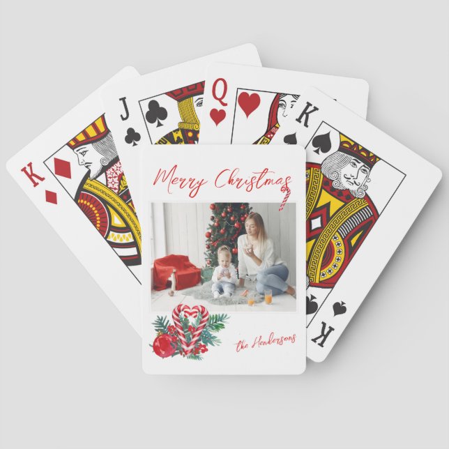 Lovely Candy Canes | Christmas Family Photo Poker Cards (Back)