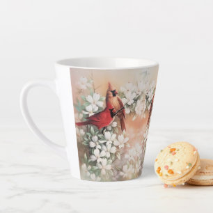 Lovely Cardinal Birds and Flowers Latte Mug