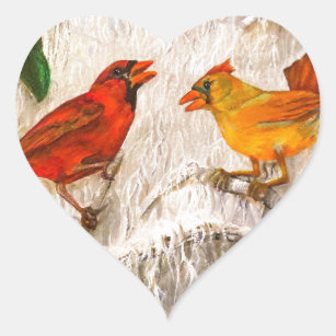 Lovely Cardinals. Singing of love Heart Sticker