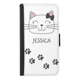 Lovely cartoon cat with paws footprints samsung galaxy s5 wallet case