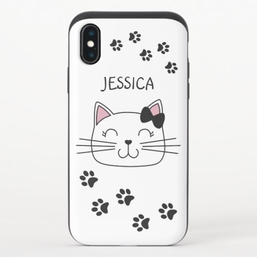 Lovely cartoon cat with paws footprints iPhone x slider case