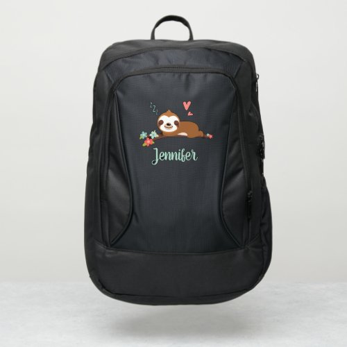 Lovely cartoon sleeping sloth w name customizable port authority backpack