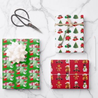 Lovely cartoons Wrapping Paper Flat Sheet Set of 3