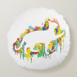 Lovely Cat Colorful Painting Splash Round Pillow