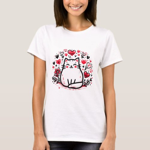 Lovely Cat Drawing Womens T_Shirt