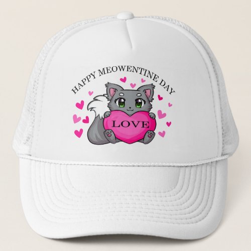 Lovely Cat Happy Meowentine Day Valentine  Trucker Hat