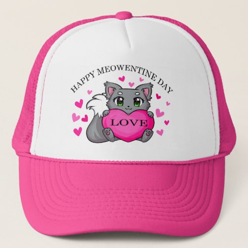 Lovely Cat Happy Meowentine Day Valentine  Trucker Hat