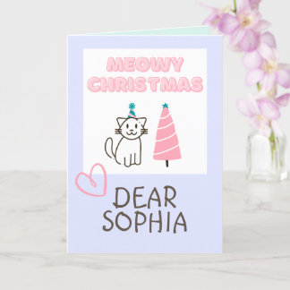 Lovely Cat in a Hat&Tree Happy Christmas Pastel Card