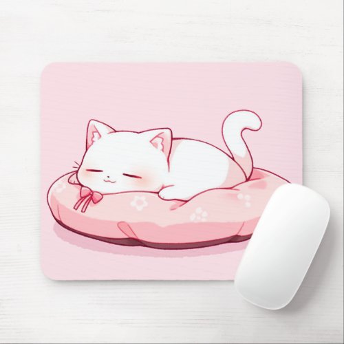 Lovely Cat Sleeping on Pillow Mouse Pad