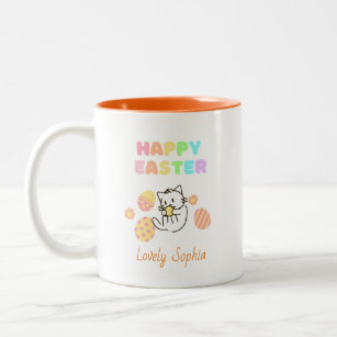 Lovely Cat with Easter Eggs Two-Tone Coffee Mug