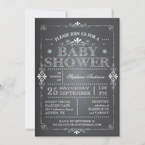 Lovely Chalkboard Baby Boy Shower Invitation