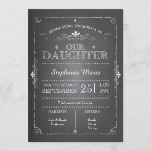 Lovely Chalkboard Baby Girl Birth Announcement