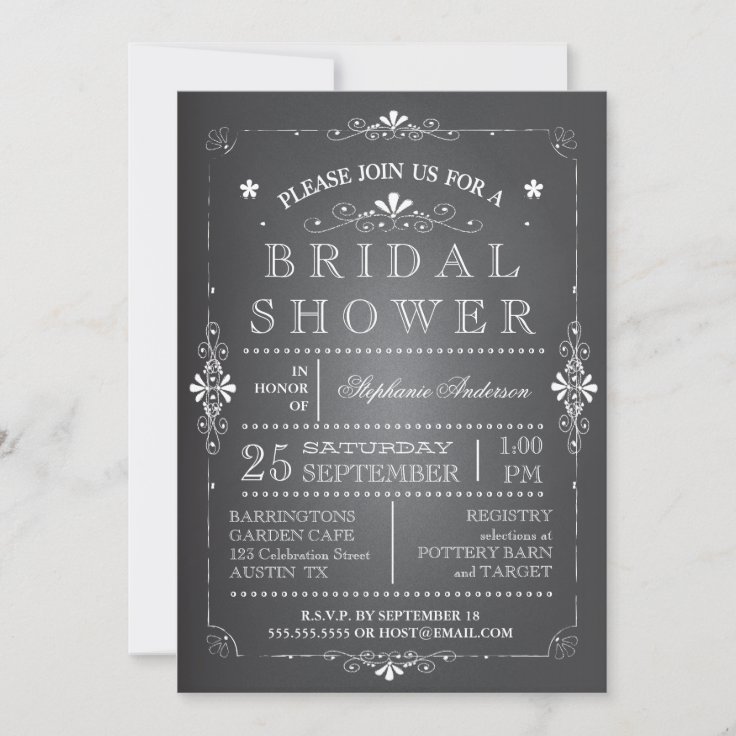 Lovely Chalkboard Bridal Shower Invitation | Zazzle