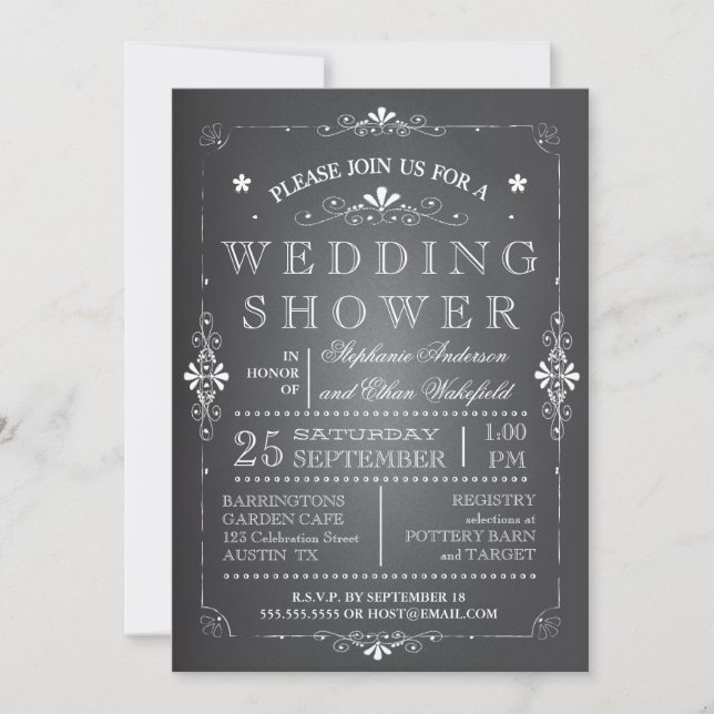 Lovely Chalkboard Couples Wedding Shower Invitation (Front)